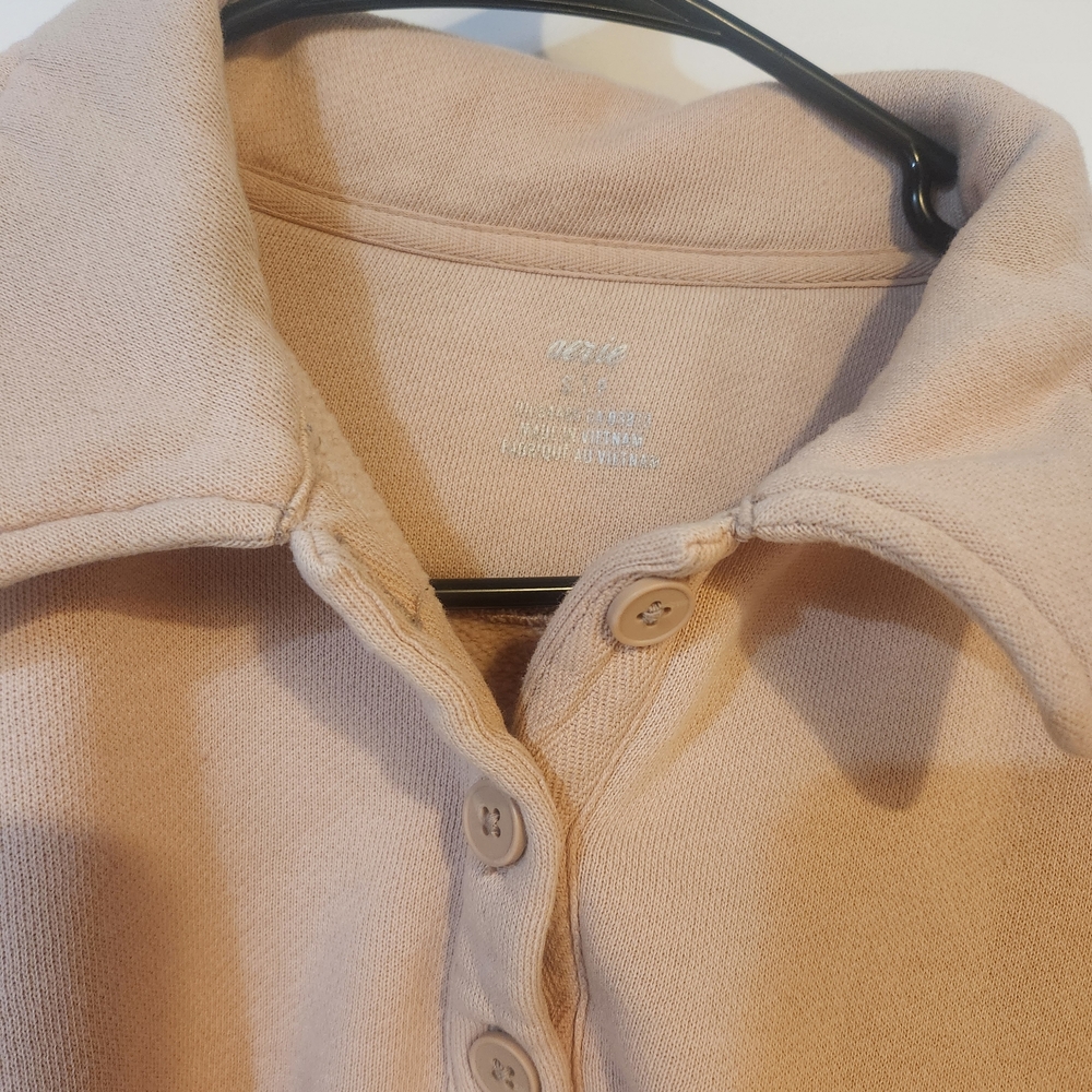 aerie Cropped Fleece Polo Sweatshirt - Tan - Picture 2 of 5